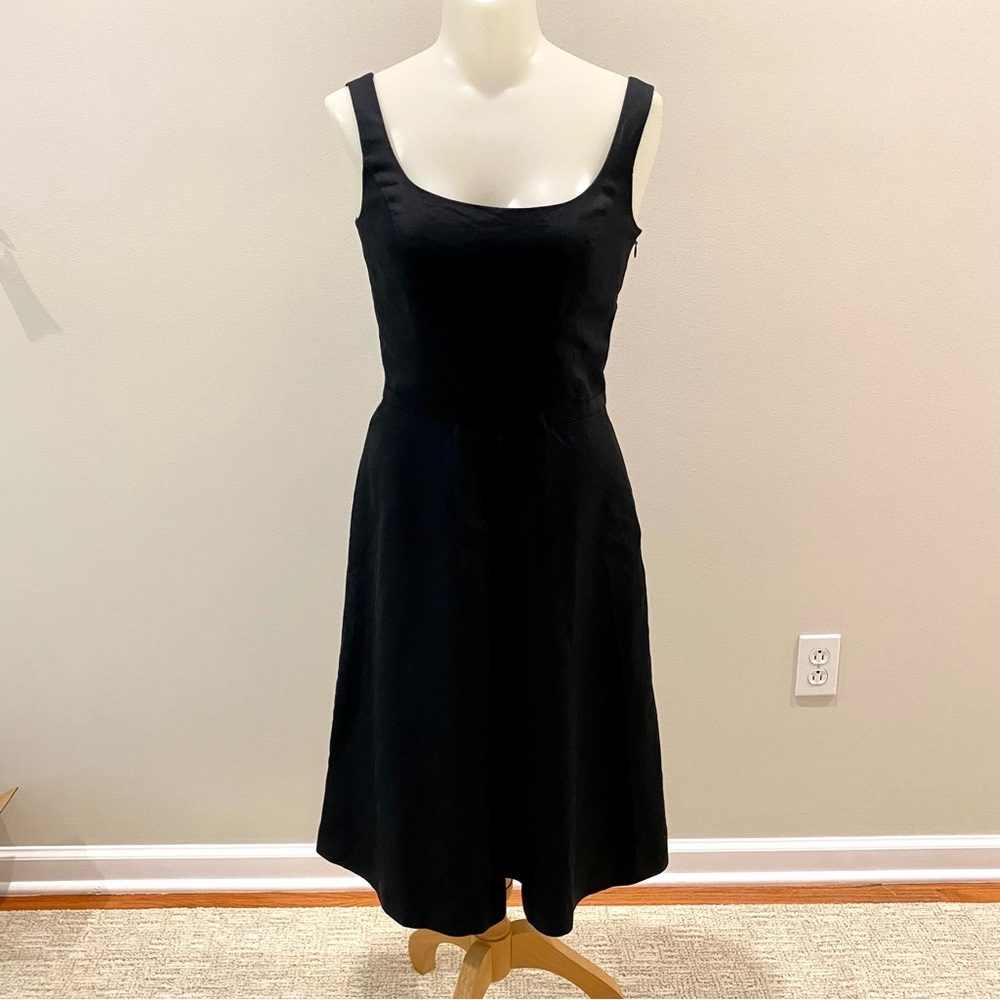 Ann Taylor Classic Black Sleeveless A-Line Dress grosgrain bow silk and cotton 0